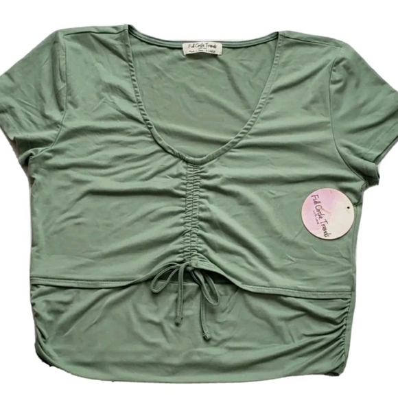 FULL CIRCLE TRENDS Front Drawstring Short Sleeve Top - Picture 2 of 5